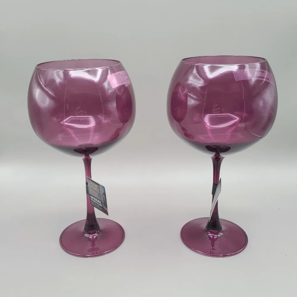 Thyme & Table Magenta Sphere Wine Glasses, Set of 2, NWT